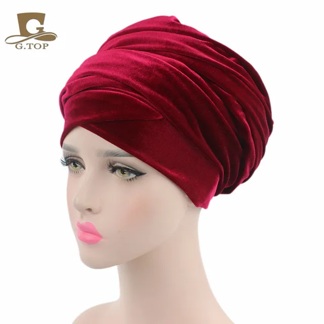 NEW Luxury pleated velvet magic Turban hijab Head Wrap