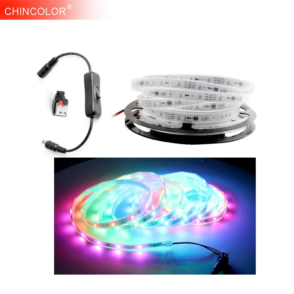 

WS2811 Led Strip SMD5050 RGB Light Strip Waterproof 5M DC12V 30leds/m IP67 Dearm Color addressable individually New Version JQ