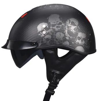 

Vcoros Carbon Fiber Half Face Motocycle Helmet With Removable&Washable Pad Retro Man Women Helmet DOT Certification