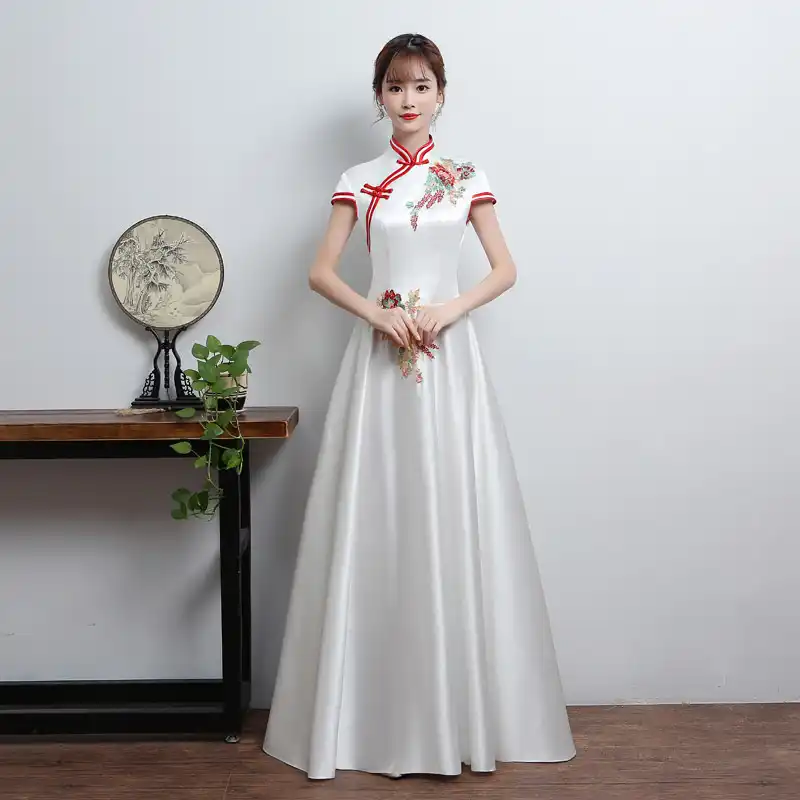 Vestido De Novia Blanco Cheongsam Oriental Para Boda Estilo Chino Qipao Vestido Largo De Lujo Elegante Vestido De Fiesta Vestido S 4xl Aliexpress