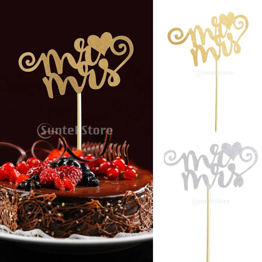 MagiDeal 20 шт./лот блестящая бумага Свадебные Mr& Mrs торт сердце украшение для кекса Декор Свадебный Юбилей вечерние торт Декор