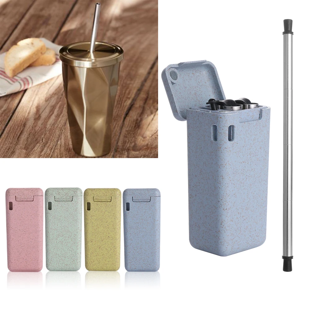 

Wheat Straw Collapsible Reusable Stainless Steel Drinking Straw Portable Outdoor Household Travel Straw Kitchen Bar Accessories
