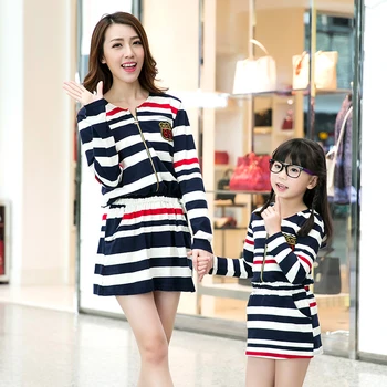

Mother Daughter Dresses Mother and Baby Girl Clothes Family Matching Outfits Mother and Daughter Autumn Outwear Stripe Dress