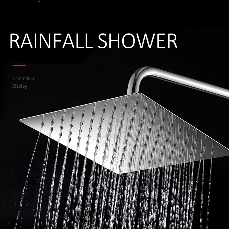 quyanre wanfan gappo chrome shower faucet set with ultrathin rainfall shower head 3-way brass mixer with commodity shelf bath shower faucet2