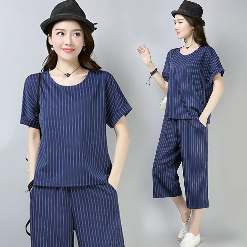 Plus size 5XL 2018 Summer new cotton linen 2 piece sets womens