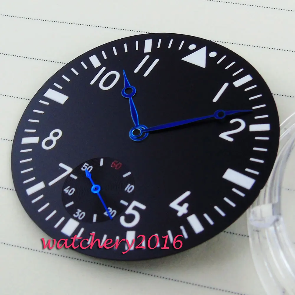 Mostrador do Relógio dos Homens + Mão Parnis Mostrador Preto Azul Mãos se Encaixam 6498 Movimento 38.9mm