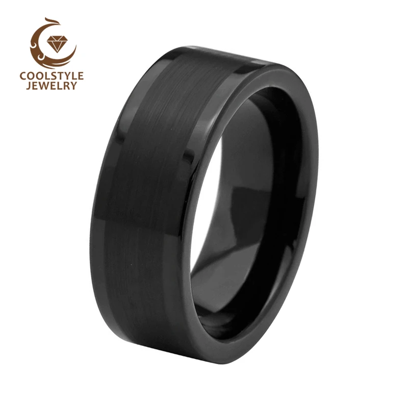 

8MM Black Men Ring Tungsten Wedding Band With Polished Brushed Finish Comfort Fit