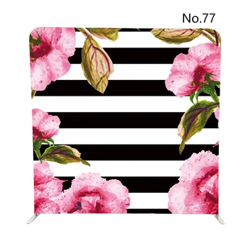 

customized No.77 white black strip wall with flower single side print backdrop with stand for wedding