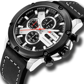

Casual Stylish Watch Mens Leather Chronograph Sports Wristwatch CURREN 2018 Brand New Fashion Waterproof Montre Homme Black