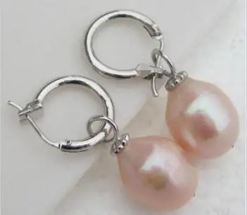 

free shipping Wholesale price HUGE 11-13 mm South Sea pink natural Drop Pearl Earring 925r hook