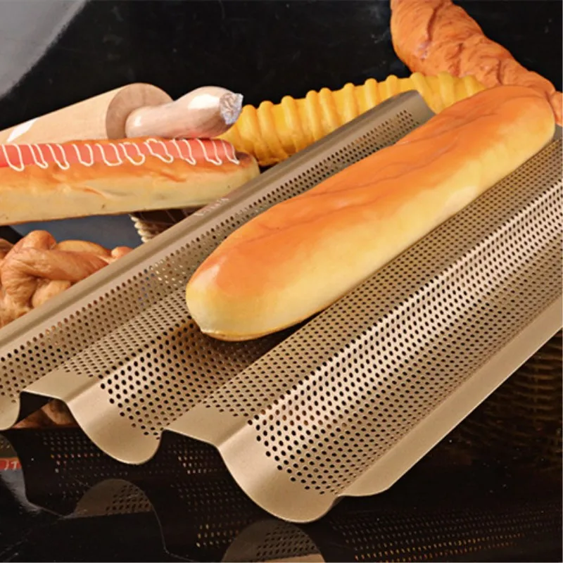 

3 Groove Cake Pan Metal Baking Pan Non-stick Baguette Baking Tray Loaf Mould French Bread Patisserie Pan Kitchen Baking Tools
