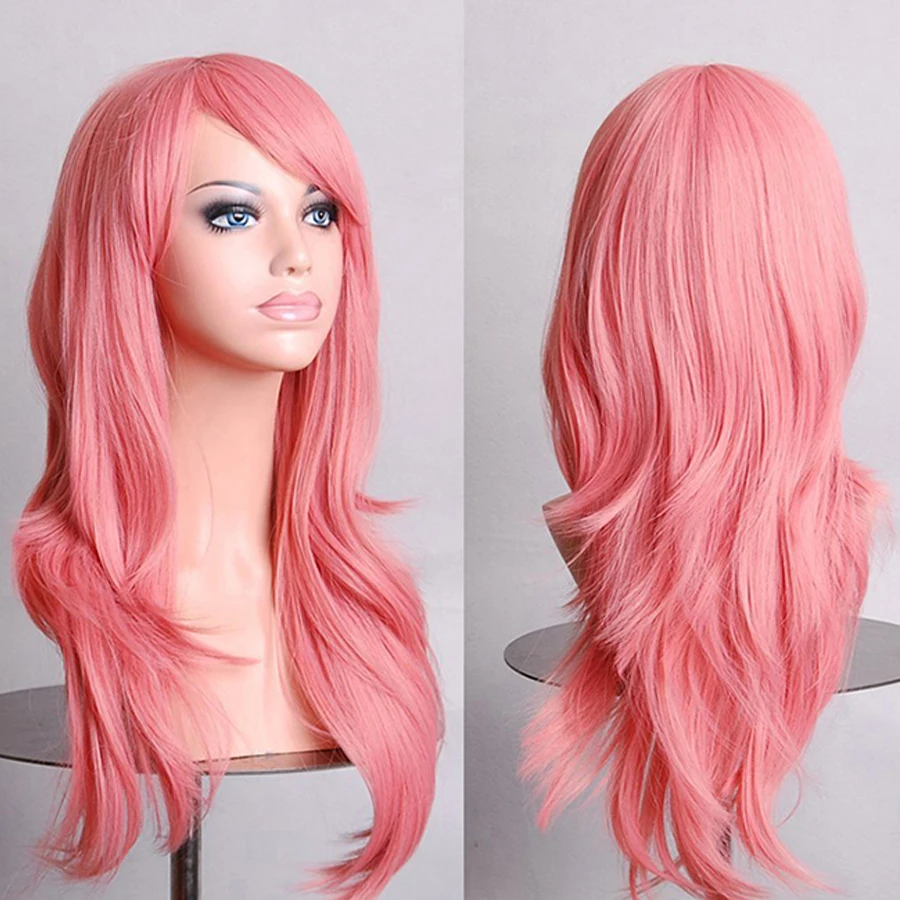 70cm Long Wavy Black Pink Purple Cosplay Wigs Soft Degre Hair Sexy Fashion 12 Colors Long Wave