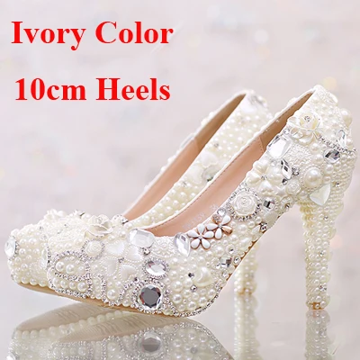 Милые свадебные туфли цвета белого жемчуга True Love туфли на платформе со стразами для свадеб Туфли для взрослых для свадебной церемонии и вечеринки На высоком каблуке ручная работа - Цвет: Ivory 10cm Heels