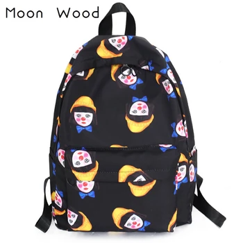 

Moon Wood Harajuku personality Characters Printing Backpack Students Travel Backpack Boys Girls School Bag Large Capacity 2019