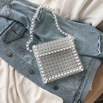 

Luxury women's handbag string pearl handmade luxury woven crystal dinner clutch bag shoulder bag