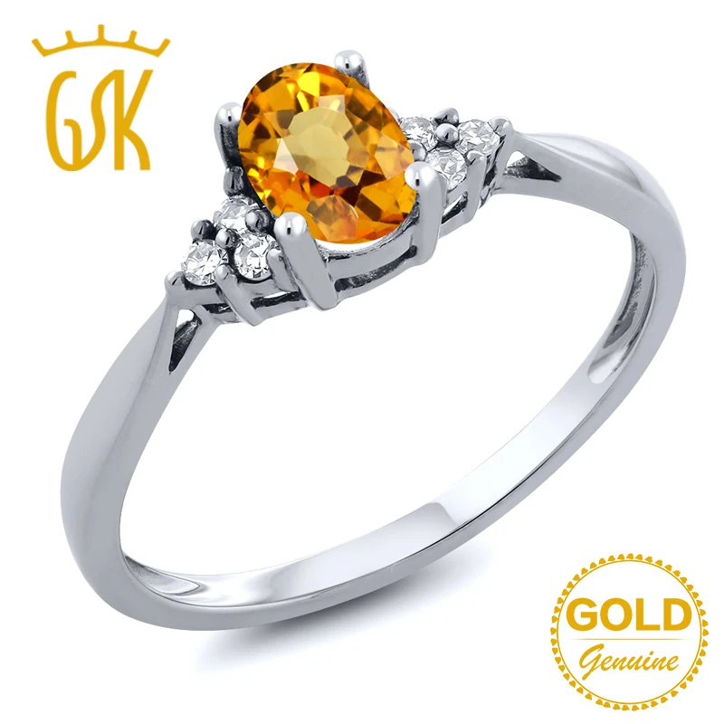 GemStoneKing 0 55 Ct ОВАЛЬНЫЙ натуральный желтый сапфир и бриллиантовое кольцо 14K белое
