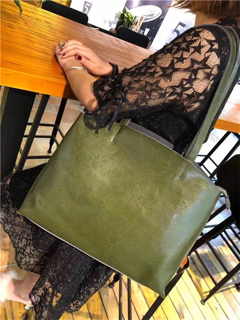 Кошелек cuero bolso de las mujeres grandes de la alta calidad Bolsos femeninos ocasionales tronco Tote grandes Bolsos Leat - Цвет: Армейский зеленый