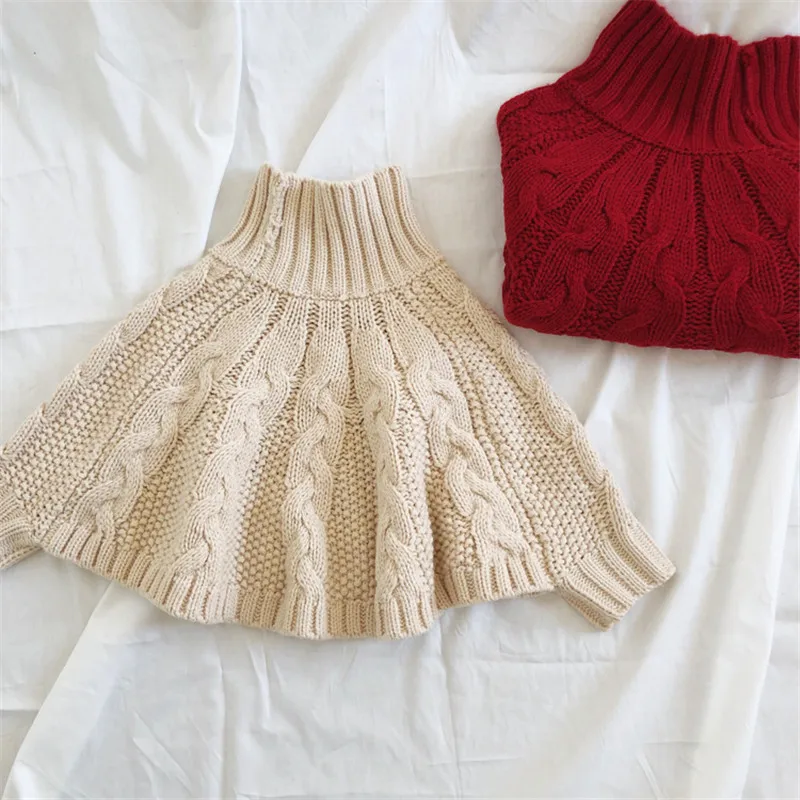 

2018 Fashion New Baby Girls Sweaters Children Cotton Cape Sweater Coats Knitted Turtleneck Cloak Pullover Girls Clothes AA2876