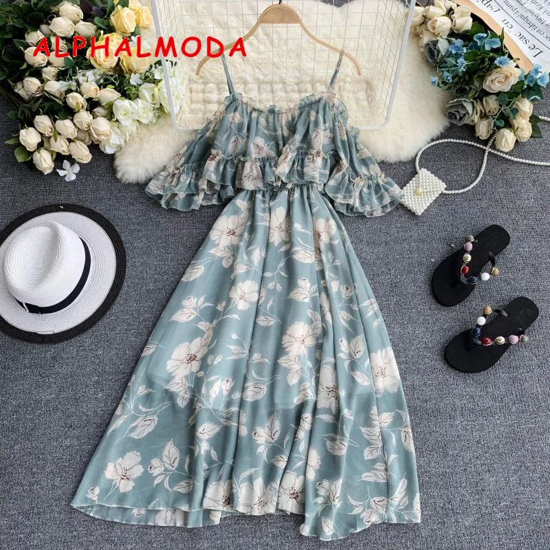 ALPHALMODA منتجع الشيفون ثوب مطبوع قصيرة الأكمام خارج الكتف منتصف العجل النساء الصيف العطل عارضة الشاطئ Vestidos ALPHALMODA منتجع الشيفون ثوب مطبوع قصيرة الأكمام خارج الكتف منتصف العجل النساء الصيف العطل عارضة الشاطئ Vestidos
