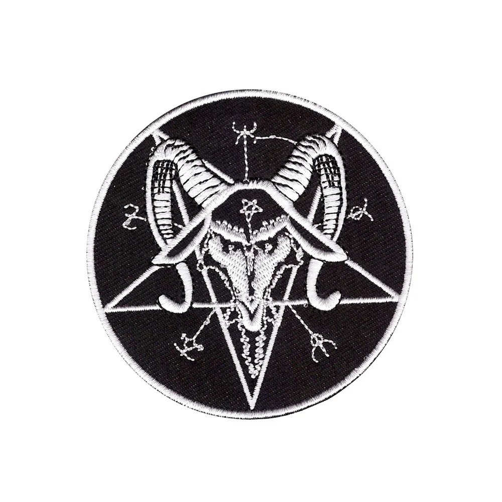 

1Pcs Satan Pentagram Iron on Patch Goat Applique Evil Sign Embroidered Clothes Decoration 666 Fabric Embellishments Patchwork