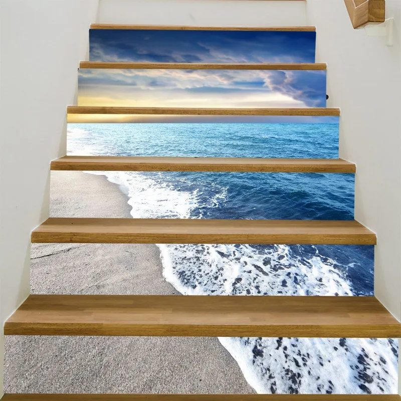 

Beach 6 Pcs/Set DIY 3D Stairway Stickers Waterfall Stairs Stickers Fall Floor Wall Decor Decals Sticker Living Room MA4