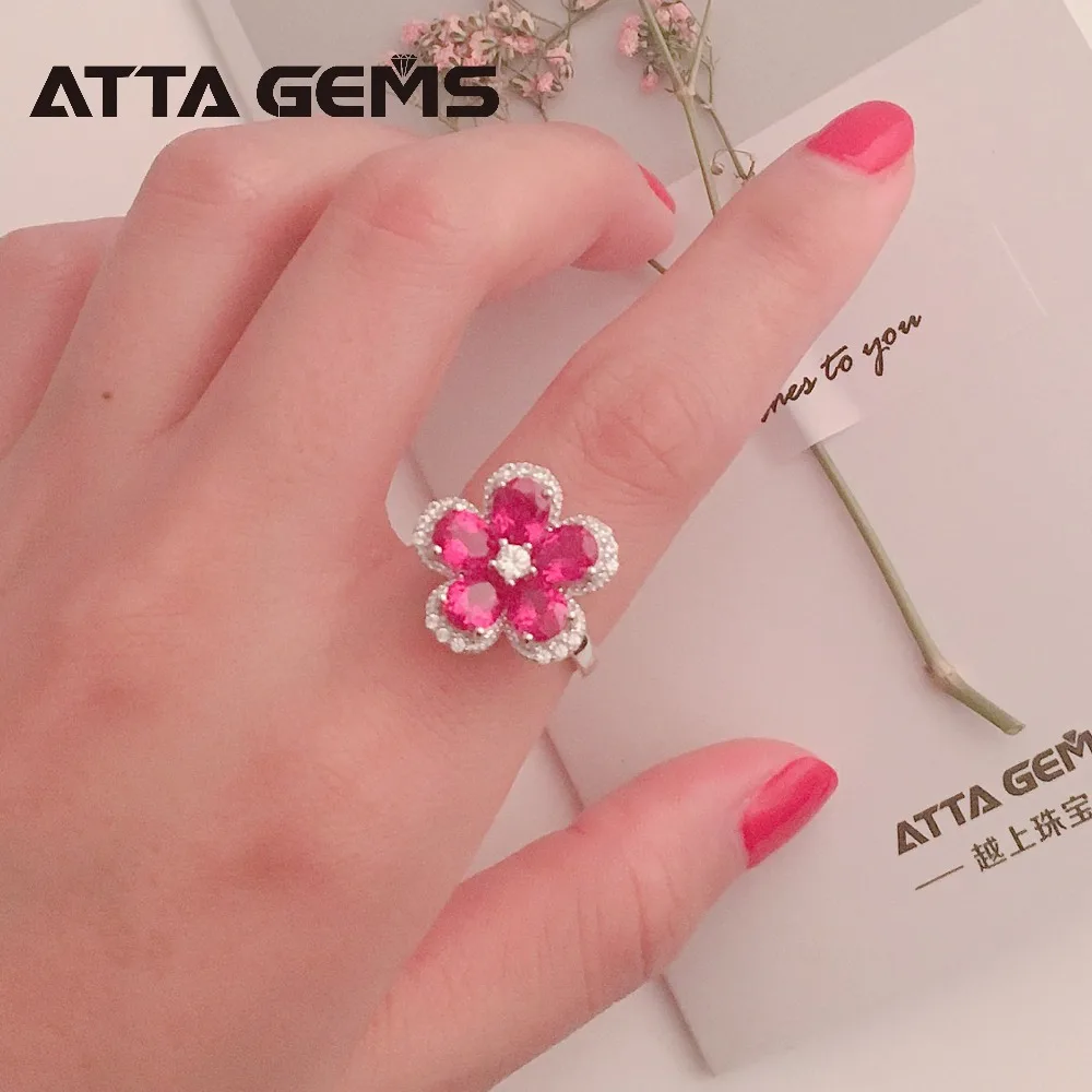 Рубиновое одноцветное серебряное женское кольцо S925 5 карат, созданное грушей, созданное рубиновым цветком, красочное кольцо для весеннего стиля свадьбы