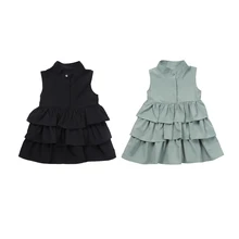 Г. Модное милое летнее платье трапециевидной формы для новорожденных девочек, без рукавов, с отложным воротником, на пуговицах, с оборками, сарафан От 1 до 6 лет