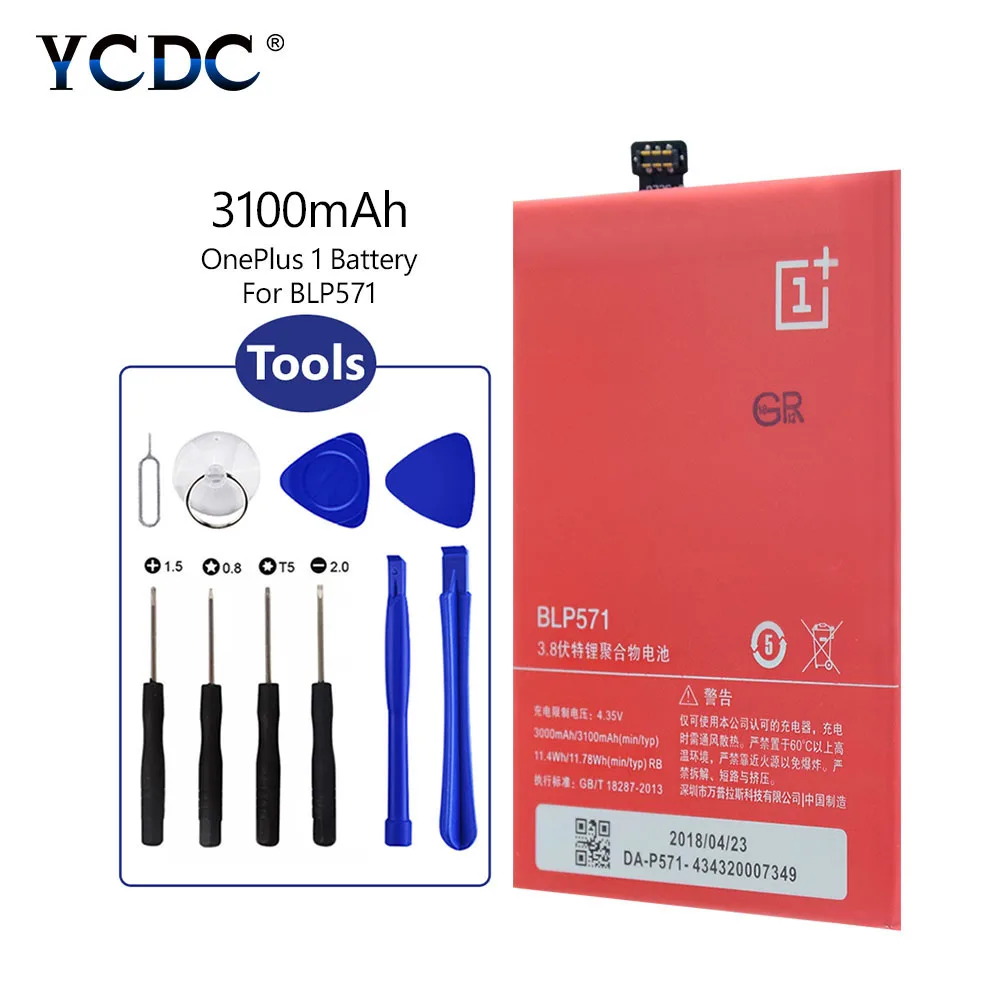 

2019 100% Original YCDC Original Replacement 3100mAh BLP571 Battery For OnePlus One 1+ A0001 + Tools Li-ion Lithium battery