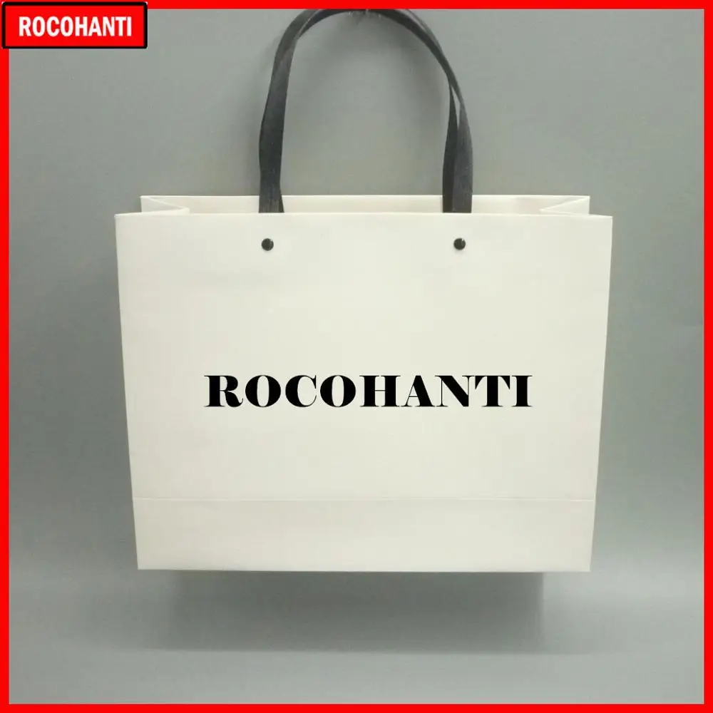 

100X Custom logo Printing Rivet Paper Shopping Bags Reusable Paper Carry Bags with Black Plastic Handle NEW Arrival