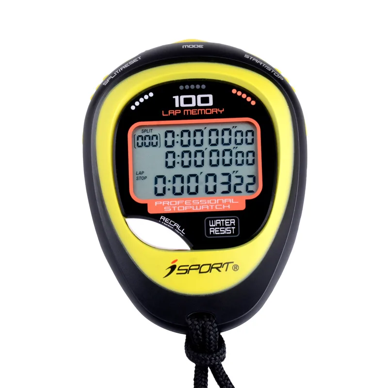

Athletics Chronograph LCD Professional Digital Handheld 100 Laps Memory Three Row seconds Sports Stopwatch Counter Timer w strap