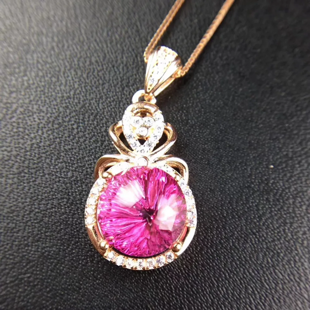  Naturel rose works topaze pendentif pierre précieuse naturelle pendentif collier 925 argent sterlin