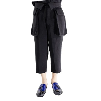 

27-44 New 2018 men's clothing hair stylist fashion casual pants black pocket personality Slim pants plus size singer costume