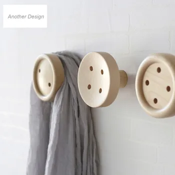

Button wall hooks for clothes wall key storage hooks beige solid wood home decor clothes hangers rails