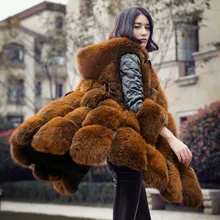 Big brand design women’s real fox fur coat 2017 new genuine sheep leather sleeve fur body x-long outerwear for winter