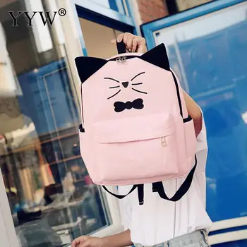 

YYW 2018 pink Printing Backpack Women Canvas School Bags For Teenager Ladies Casual Cute Rucksack Bookbags Mochila Feminina