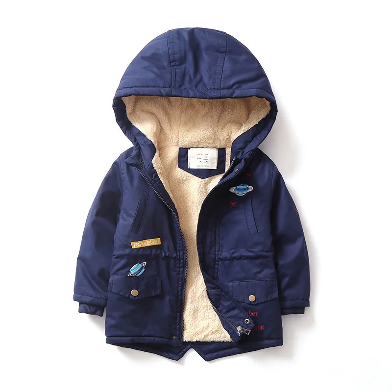 

New Winter Long Jackets For Boys Hooded Coat Plus Velvet Boys Windbreaker Kids Jackets And Coats Children Parkas Outerwear Coat