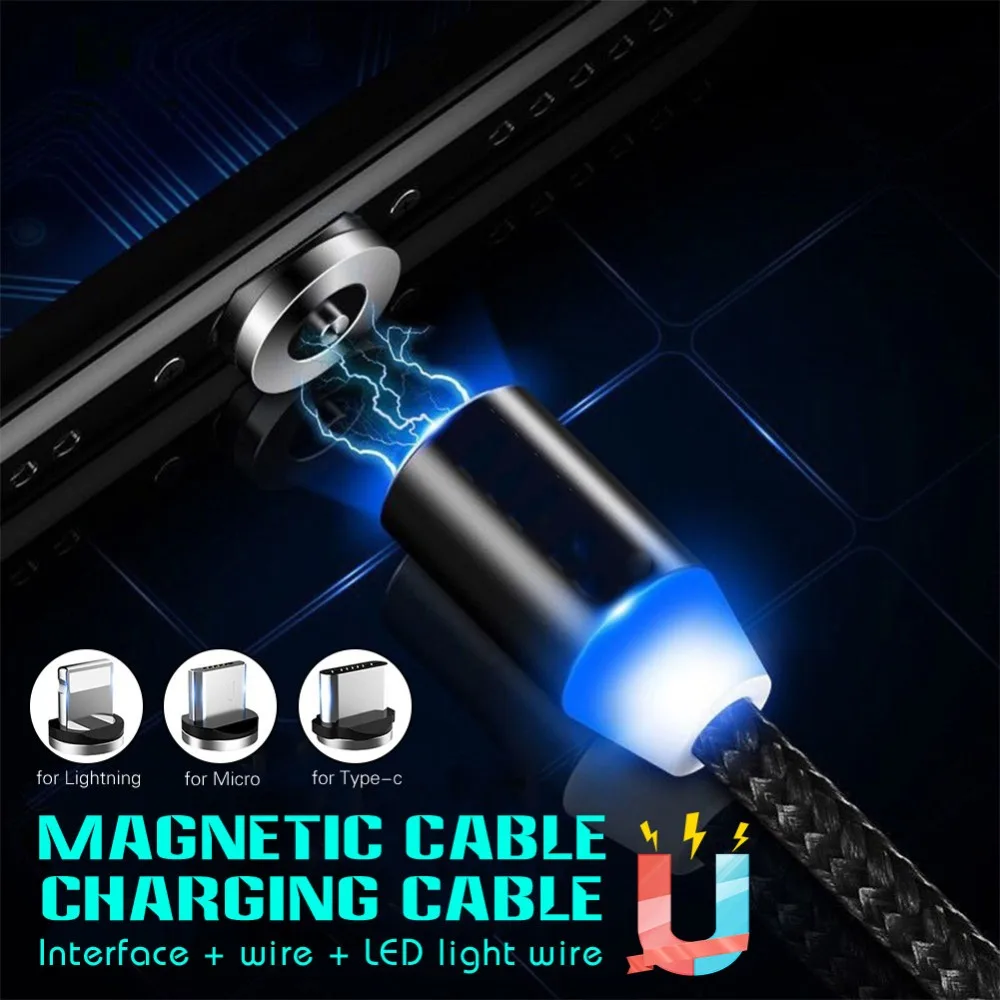 Магнитный кабель Micro usb type C для iPhone Lighting Cable 1M 2A провод для быстрого заряда type-C Магнитный зарядный кабель для телефона