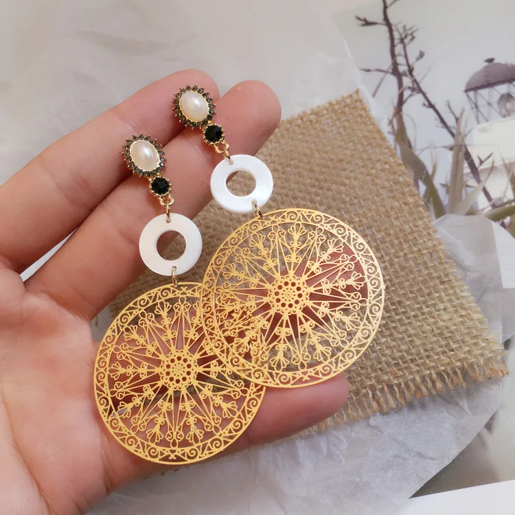 

Retro Bohemia Gold Silver Color BigCircle Sequin Mesh Disc Drop Earrings for Women Statement Earring Geometric Pendientes Brinco