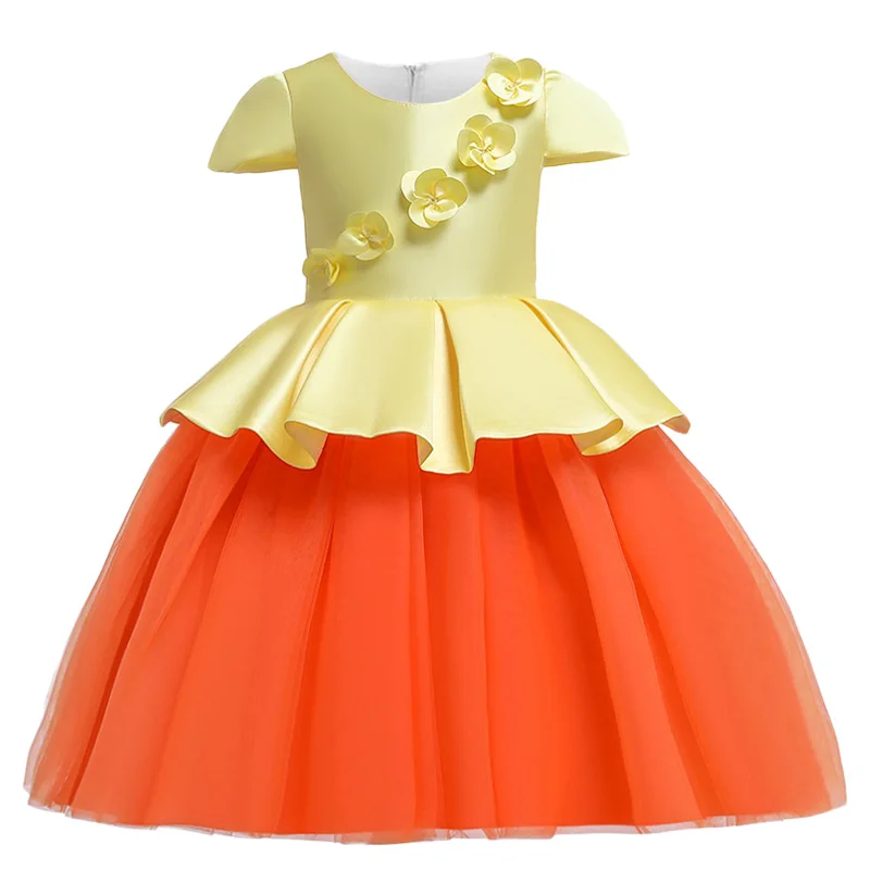Летняя детская одежда, платье принцессы с цветочным узором для девочек платье для свадебной вечеринки элегантное платье одежда для маленьких девочек с юбкой-пачкой на возраст от 2 до 12 лет - Цвет: yellow