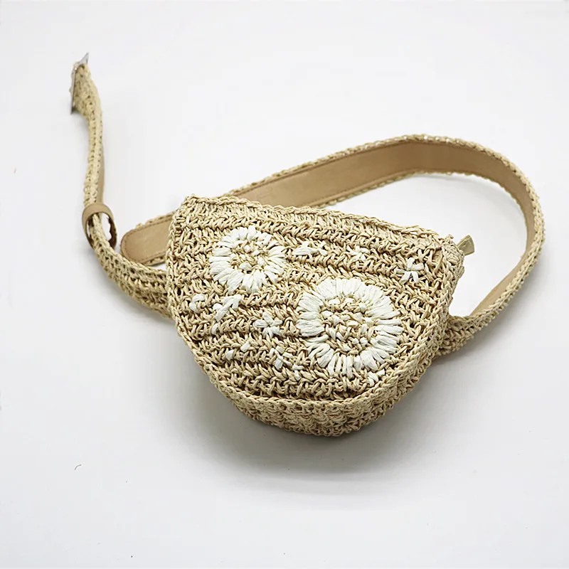 Новая мода Цветок поясная сумка соломенная сумка может положить мобильный телефон ключ и кошелек Леди Ретро плетеная из растительного сырья поясная сумка Женская поясная сумка