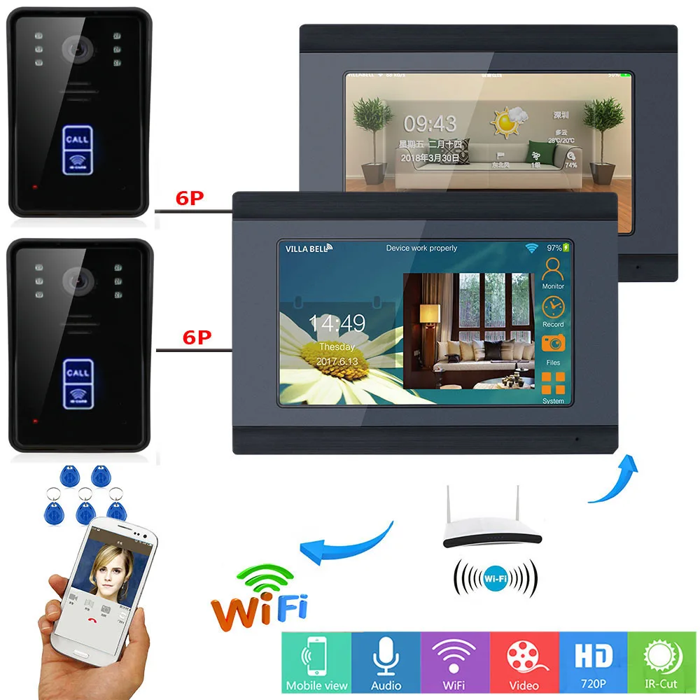 SmartYIBA 7 дюймов IP домофон Wifi приложение удаленный видео домофон система IOS Android брелоки RFID разблокировка видео дверной звонок Домофон - Цвет: 709BMJID22