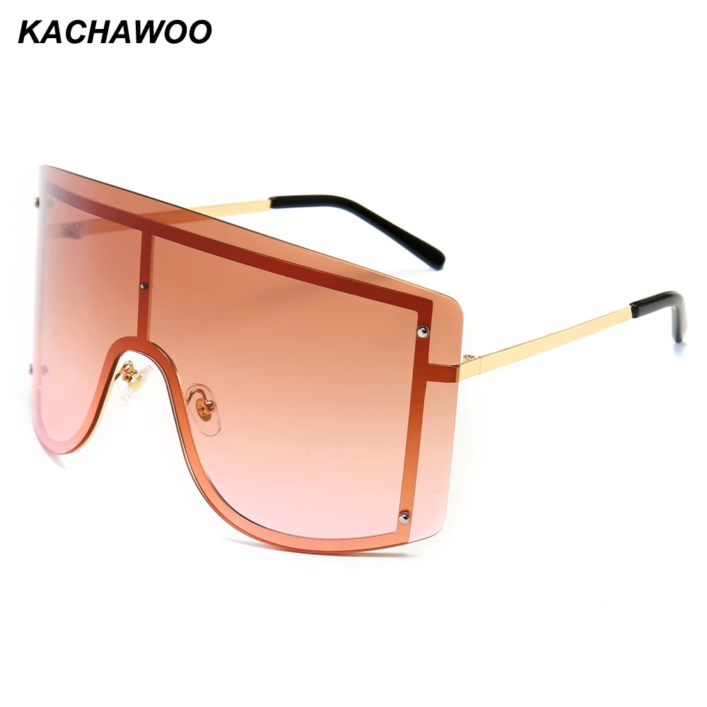 

Kachawoo huge windproof sunglasses one piece women black orange brown oversized sun glasses for men rimless style 2019