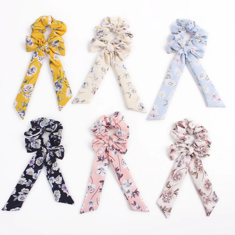 

Bowtie Scrunchies Chiffon Headbands Flower Scrunchie Elastic Hair Bands Rubber Hair Ties Ponytail Holder Women Hair Accessories