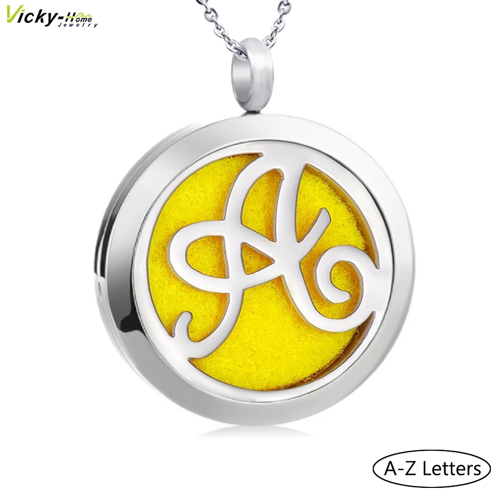 

Vicky-Home A to Z Letter Monogram Essential Oils Locket Diffuser Necklace Aromatherapy Locket Pendants in Stainless Steel