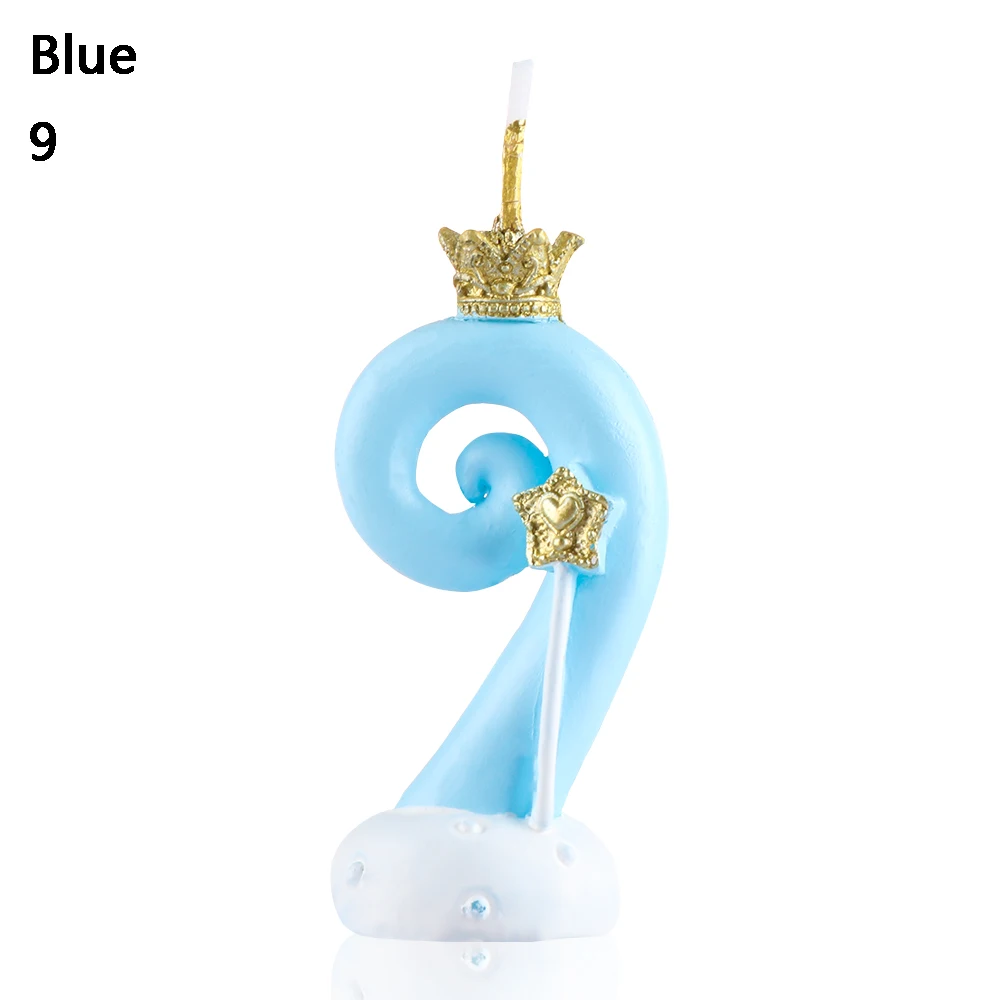 1 шт. розовая Корона 0-9 цифровой номер торт свечи Топпер для торта «С Днем Рождения» вечерние украшения для детей свадебные принадлежности - Цвет: Blue-9with box