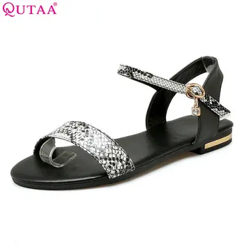 

QUTAA 2020 Women Sandals Women Fashion Buckle PU Leather Low Heel Round Toe Summer Casual Women Sandals Size 34-43