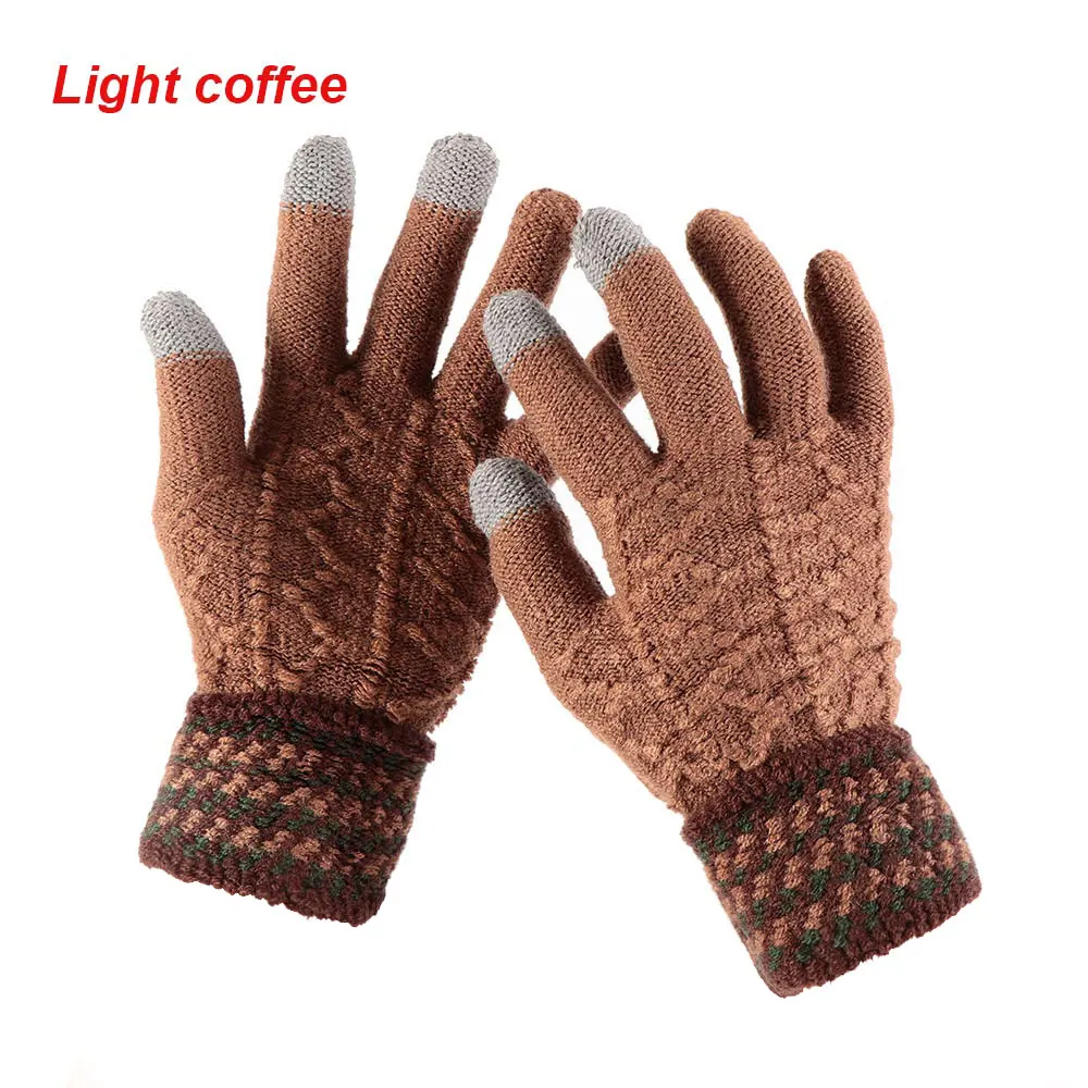 Кашемировые перчатки на полный палец, шерстяные вязаные модные теплые перчатки для женщин и мужчин, тянущиеся Нескользящие жаккардовые перчатки, зимние подарки