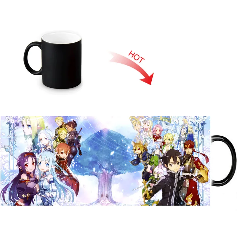 

Sword Art Online mugs morph cup gifts magical heat sensitive Black colour change morphing coffee Tea Cups ceramic mug