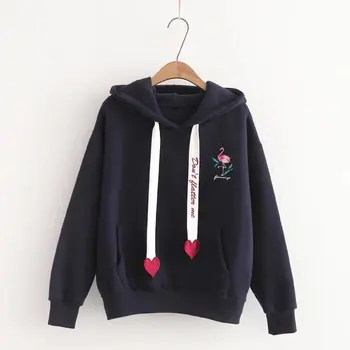 

kpop Blackpink women warm kawaii hoodies new drawstring embroidery hooded student loose plus velvet sweatshirt Korean clothes