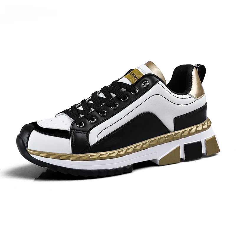 Для мужчин Пилообразная массивная подошва смешанные цвета Скейтбординг обувь уличный стиль спортивная обувь мужские уличные Прогулочные кроссовки - Цвет: Золотой
